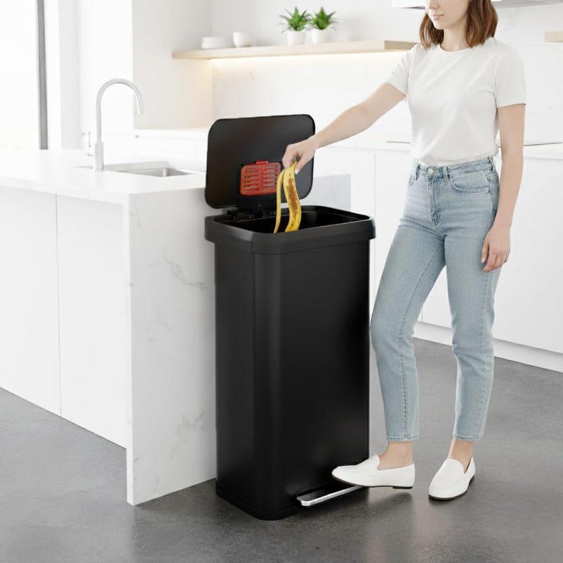iTouchless SoftStep EXP 75 L / 20 Gallon Step Pedal Trash Can, Recycling Bin with AbsorbX Odor Filter, Stainless Steel, Soft Close Dent-Proof Plastic Lid, Home Office Work Business Garage, Matte Black - Image 2